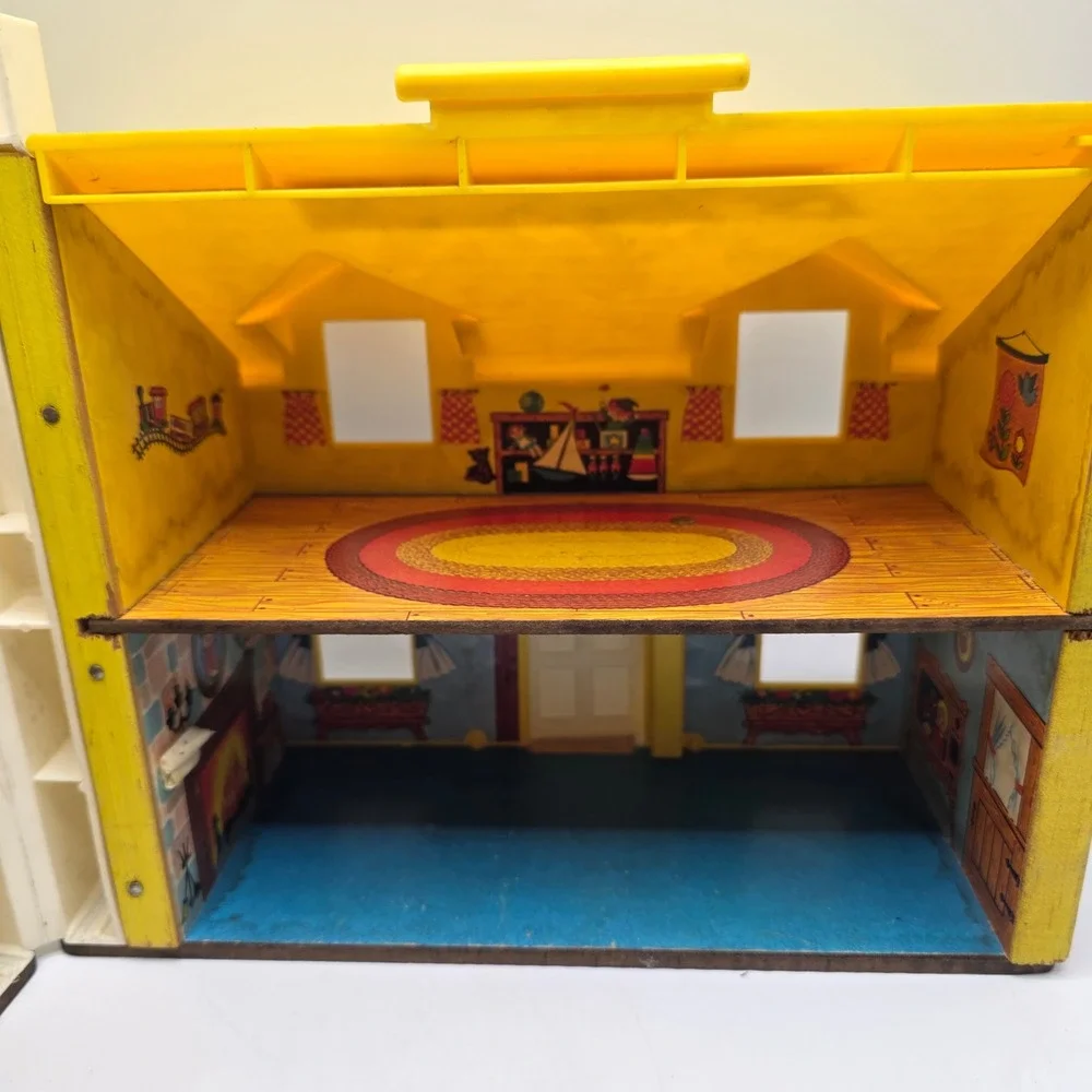 Fisher Price Play Family House 952 Vintage Blue Yellow Dollhouse Working Bell